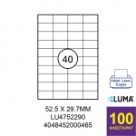 LUMA LU4752290 LABEL FOR INKJET / LASER / COPIER 100 SHEETS/PKT WHITE 52.5X29.7MM